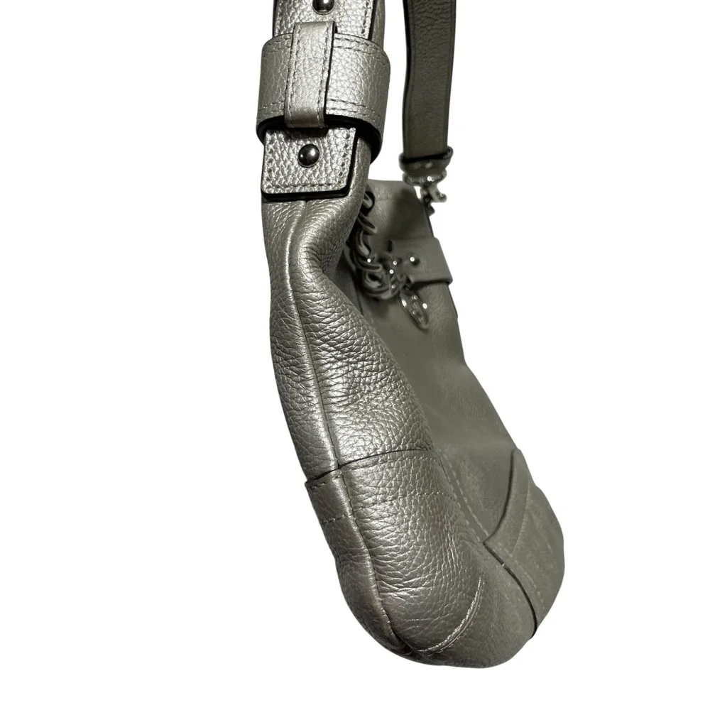Coach Chain Duffle Bag in Silver Metallic Pebbled‎ Leather C1275 F19722